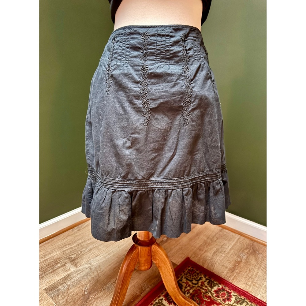 Y2K She's Cool Black Ruffle Embroidered Cotton Blend Midi Skirt Women's S